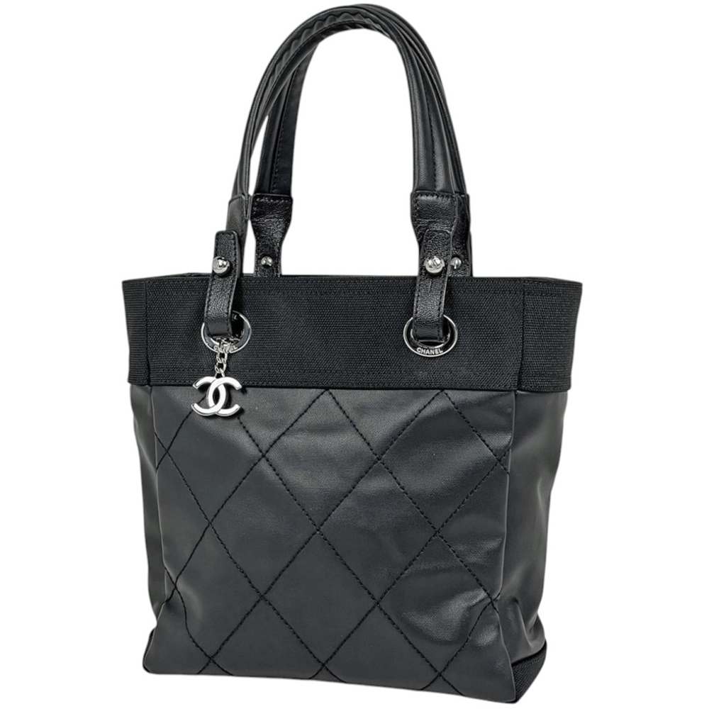 Chanel CHANEL Tote Bag Paris Biarritz PM Coco Mark Coated Canvas Black A34208...